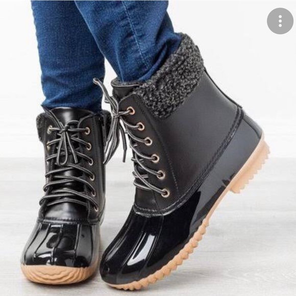 Shoes - New! Black Vegan Leather Fur Cuff boots